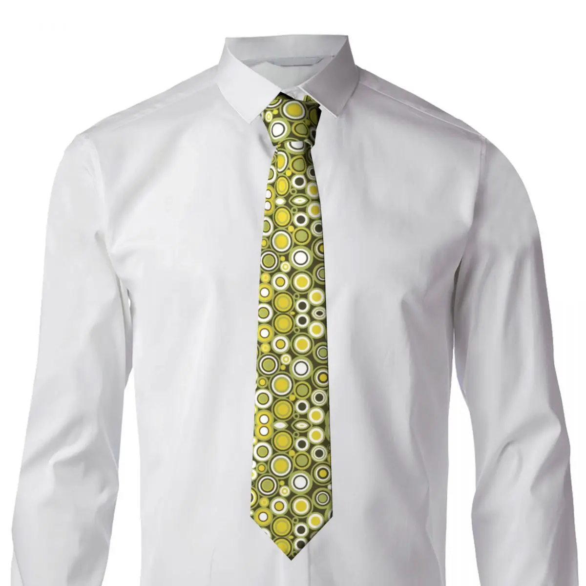 Formal Green Yellow And White Circle Retro Neck Ties for Party Customized Mens Geometric Colorful Necktie