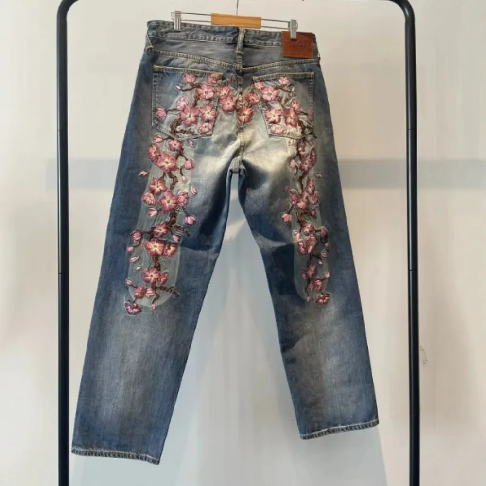 Retro Printed Jeans Women's Street Niche Design Sense Loose Versatile Straight Pants Tide