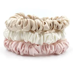 100 Real Silk 22 Momme Solid Silk Women Scrunchies 1 cm Smooth Skinny Hairbands Fashion Elastic Hair Accessories Girls Hair Tie