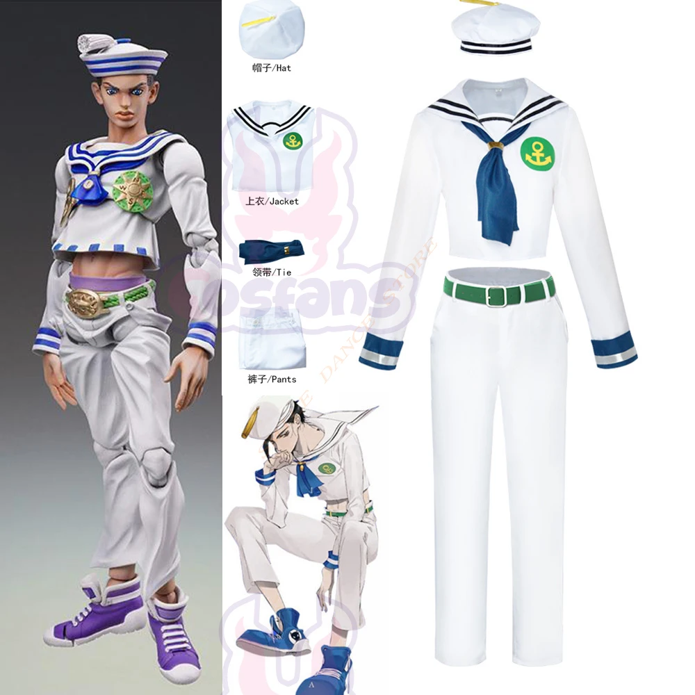 Disfraz de Anime Bizarre Adventure Jojolion Higashikata, disfraz de Josuke Gappy para hombres, uniforme escolar de marinero, traje de Halloween, sombrero, 4 Uds.