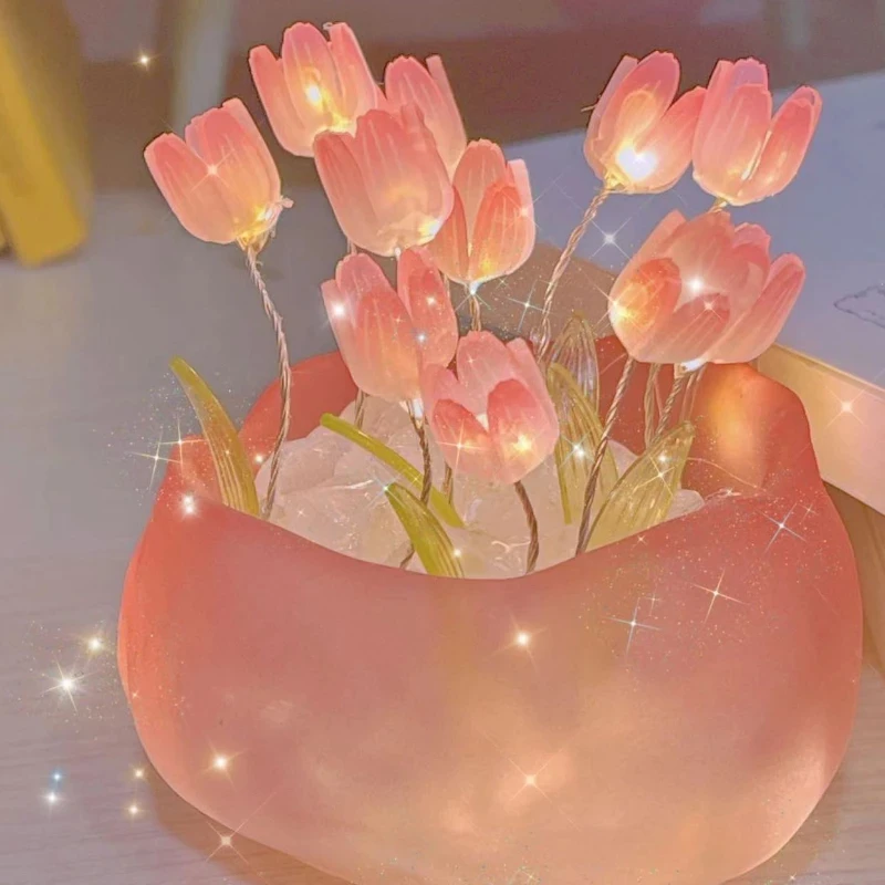 Pacote de Material Tulip Night Light, Desktop Doméstico Criativo, Quarto Atmosfera, Bedhead Light, Presente Festival Romântico, DIY