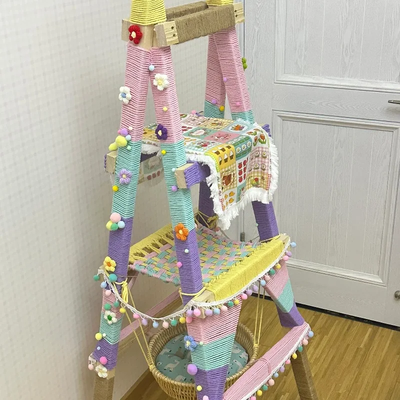 

Diy Cat Climbing Ladder Cat Scratching Board Homemade Colorful Twine Cat Nest Decorative Material Accessories Pet Toys Products