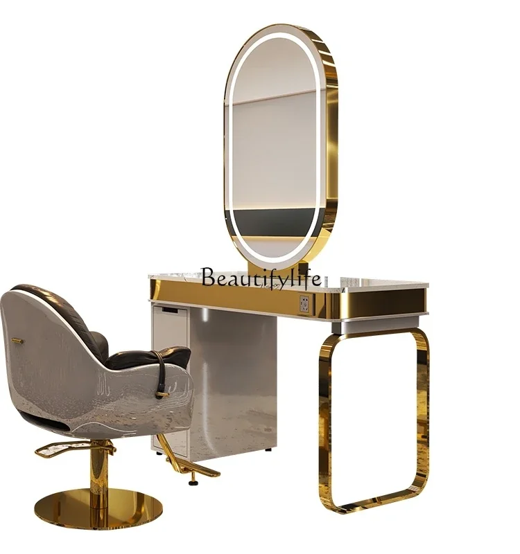 X4 For Hair Salon Marble Hairdressing Mirror with Cabinet Hair Cutting and Perming Table