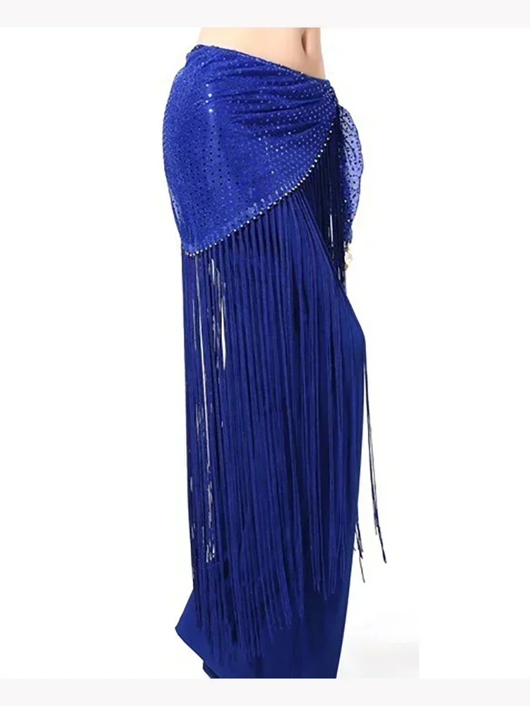 

Sequin Belly Dance Accessories Stretchy Long Tassel Dance Wear Triangle Coin Belt Belly Dance Hip Scarf