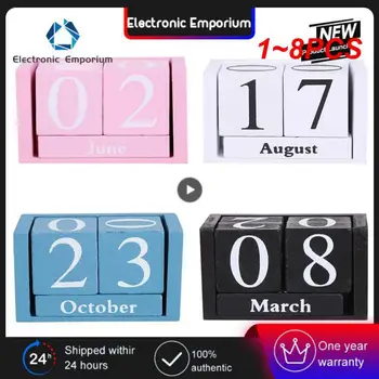 1 ~ 8PCS 빈티지 나무 영구 달력 영원한 블록 월 날짜 표시 데스크탑 액세서리 사진 소품 홈 오피스