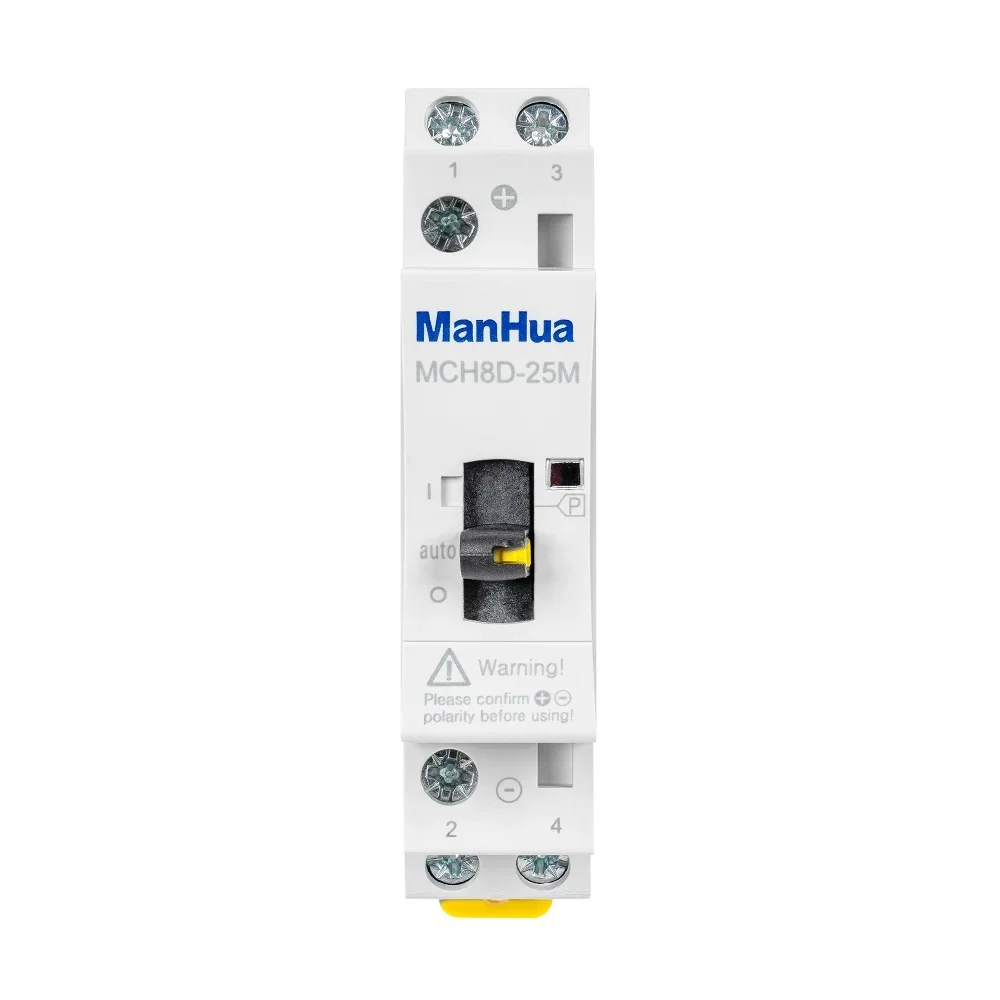 ManHua MCH8D-25M 2P 25A 12VDC 50/60HZ Din Rail Household DC Modular Contactor With Manual Control Switch