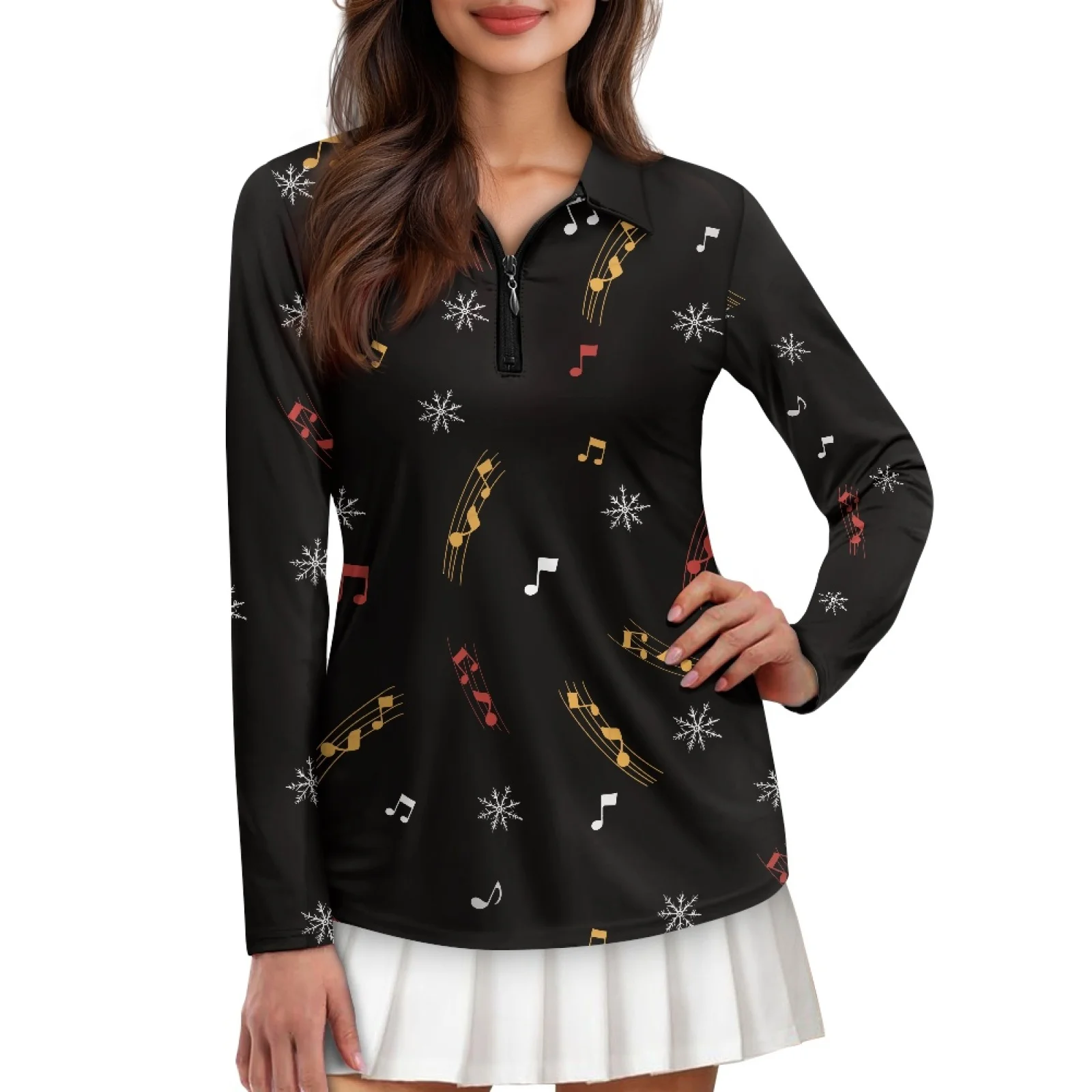 PENSTROLL Snowflake Musical Womens Stretchy Tennis Polo Shirts Plus Size Golf Outfits for Gym