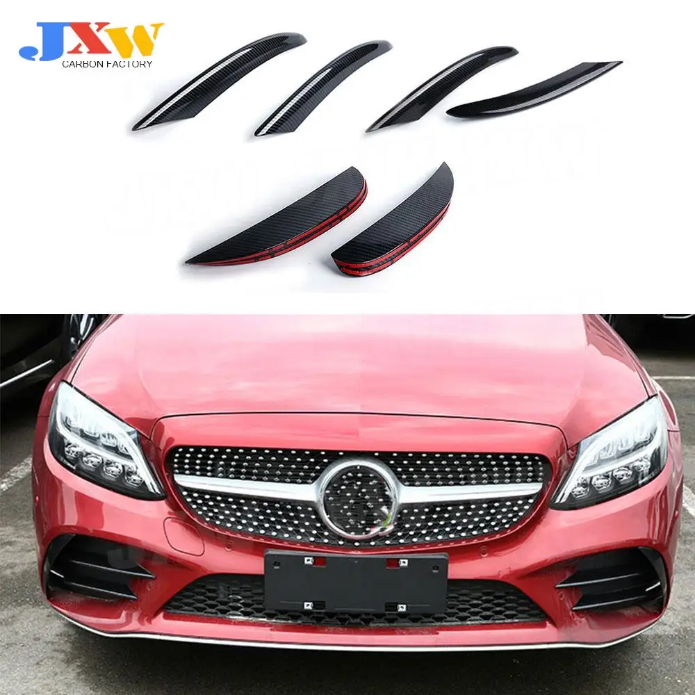 

6 PCS Carbon Fiber / ABS Front Bumper Fog lamp Cover trims Strips for Benz C Class W205 C205 C180 C260 C300 C63 sport 2019-2022