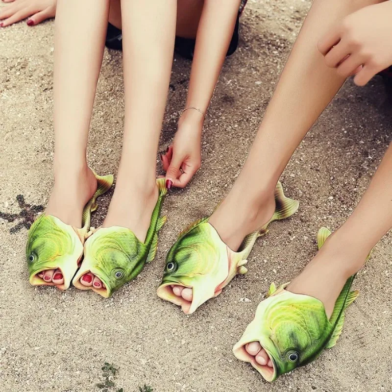 2024Funny Slippers Man Footwear Family Shoes Parent-child Sandals Plus Size 24-47 Summer Beach Shoes Boys Unisex Fish Slippers image 3
