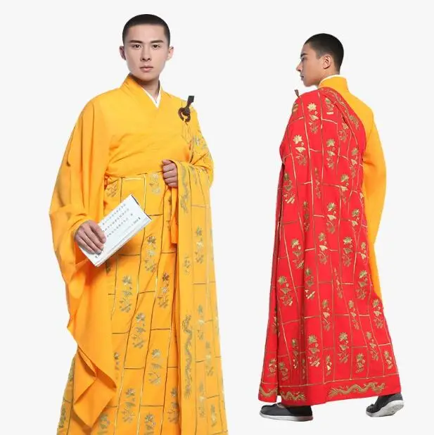 

Adults 147-184cm Luxury Embroidery Gold Chinese Dragon Abbot Cassock Flower Monk Robe Buddhist Zen Master Tradition Robes Gown