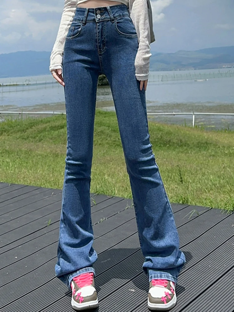 

Ins Woman High Waist Trashy Y2k 2000s Pants Female Washed Flare Trousers Lady Fashion Black Retro Blue Boot Cut Jeans Large Size