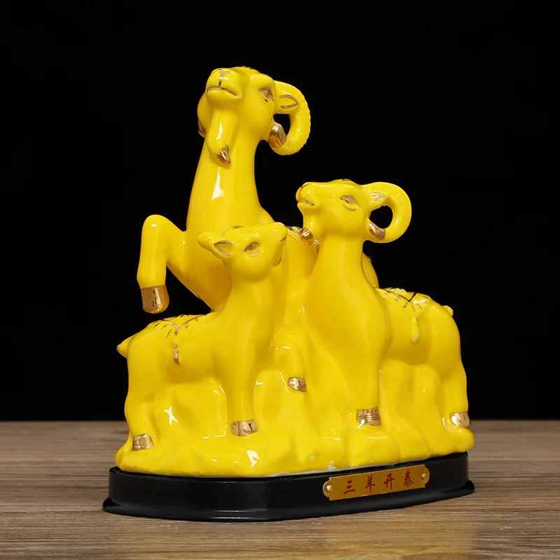 Yellow Ceramic Sanyang Kaitai Sheep Decoration Zhaocai Town Homestead Shortage Corner Repair Sanyang Kaitai Crafts Home