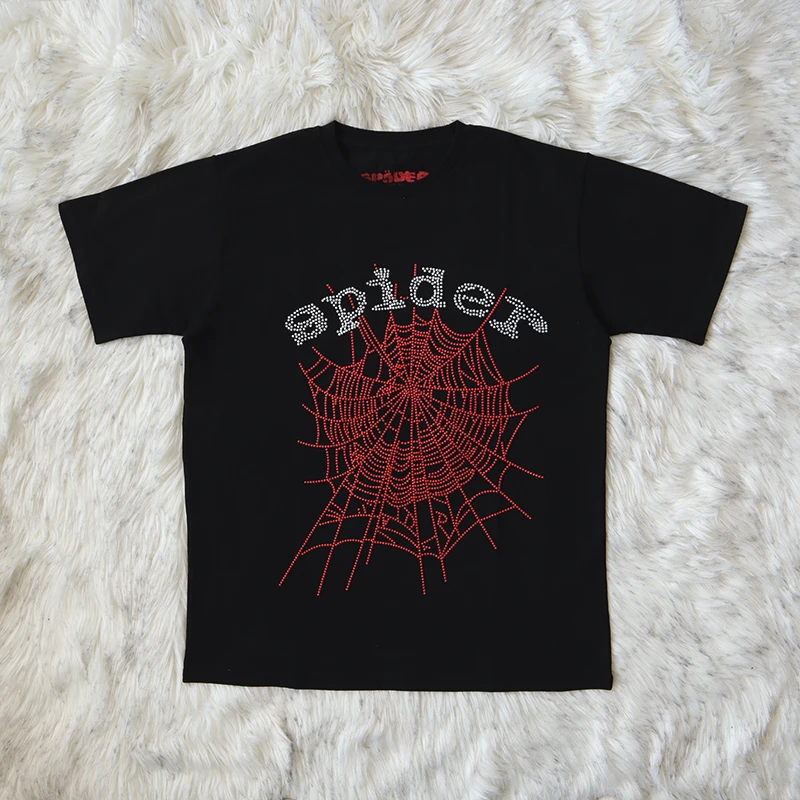 Pure Cotton Short Sleeve T-Shirt Glittering Large Logo Hoodie Unisex Youth Fashion Summer round Neck Casual Wear
