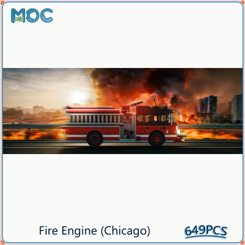 MOC Building Blocks Fire Engine Chicago DIY Assemble Bricks Truck Model Transportation Creative Collection Toys Gifts 649PCS