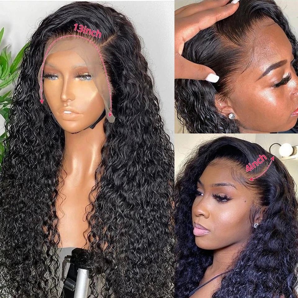 Perruque Lace Front Wig sans colle naturelle bouclée, cheveux humains, deep wave, HD, 13x4, 13x6, 30 40 pouces, pour femmes