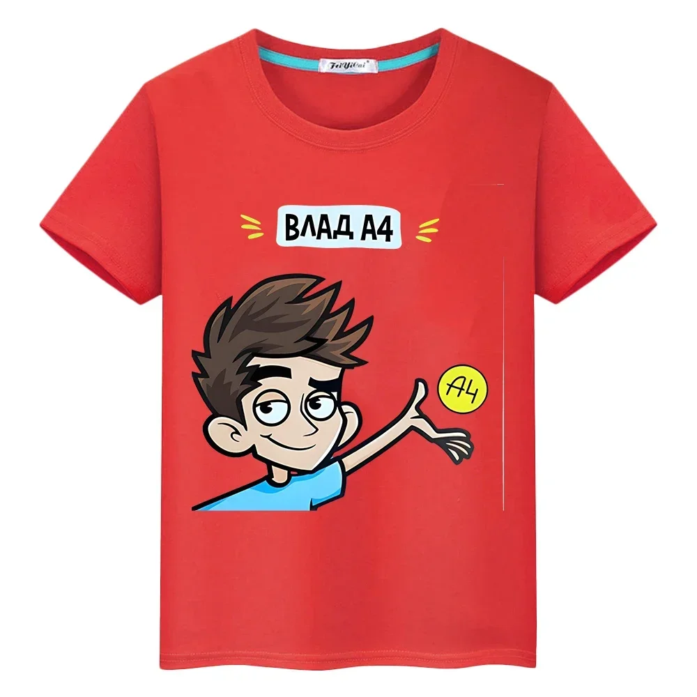 Влад a4 Бумага 100%Cotton T-shirt boy Short anime Tees y2k one piece  Casual Summer а4 мерч Print Cute Tops kids clothes girls