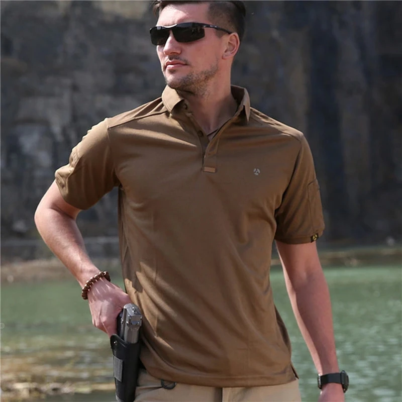 Quick-dry Tactical Polo T-shirts Men New Summer Casual Breathable Wear-resistant Military Commuter Training Elasticity Mens Tops