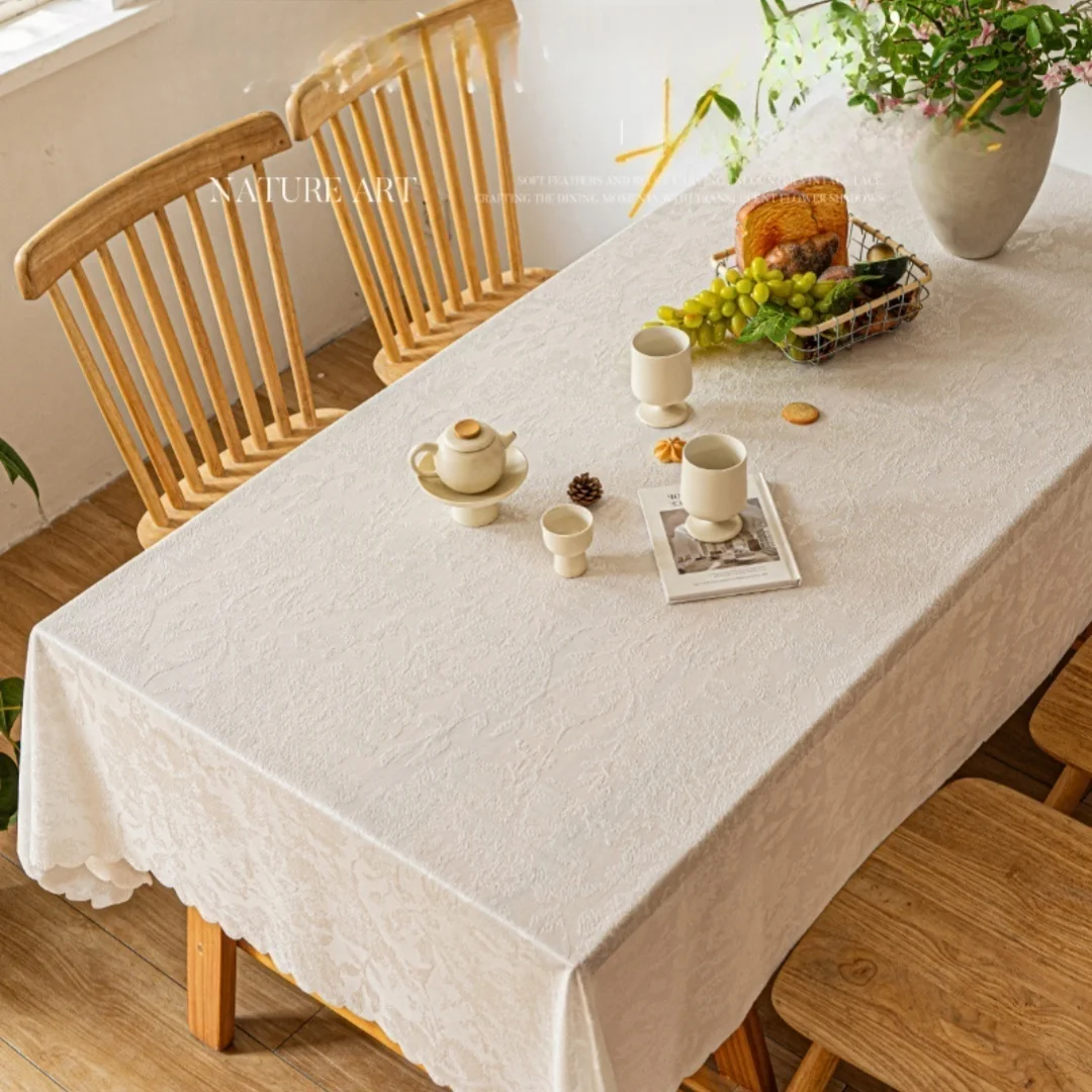 1pc Rural Style Lace Tablecloth, Round Rectangular Tablecloth, Restaurant Waterproof Tablecloth, Coffee Table, Kitchen Decoratio