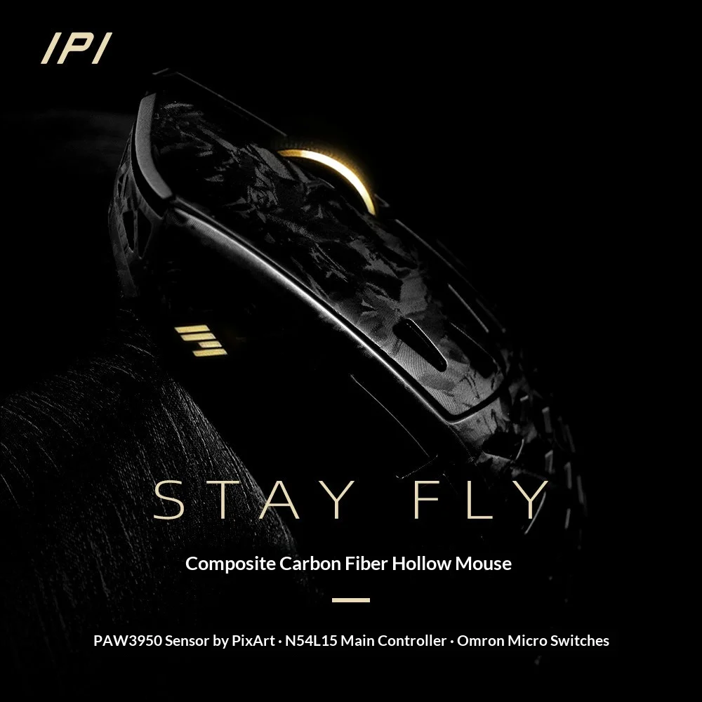 IPI FLY Carbon Fiber Wireless Mouse PAW3950 3 Mode Bluetooth Dual 8k Carbon Hollowed Out Gaming Esports Lightweight Mouse Gift