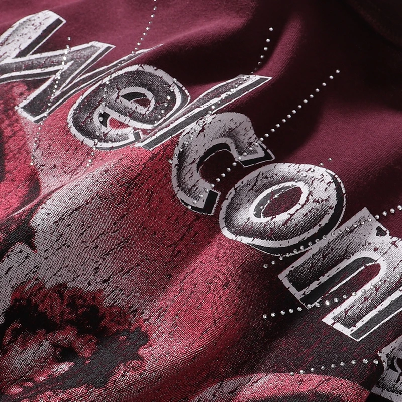Vintage Washed Pink Angel Print Strass T-Shirt Herren Oversized Streetwear Y2K Gothic Grunge Rundhals Lässiges Grafik-T-Shirt – Detail 9