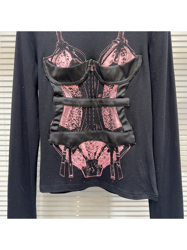 Women Japanese Y2k T-Shirts O-Neck Tees Long Sleeve Dark Academia Tops Cyber Punk Design 2000s Aesthetic Tide Goblin Core Chic image 3
