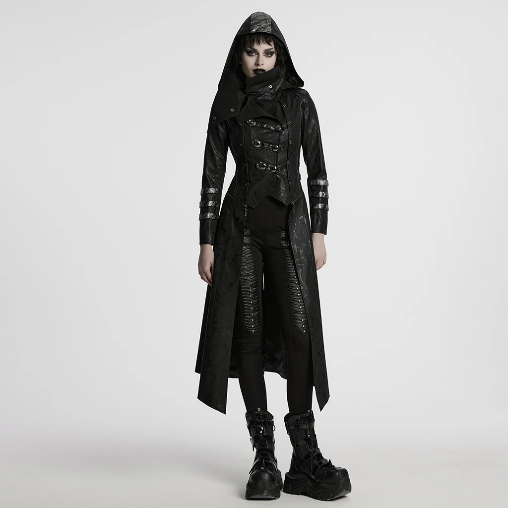 PUNK RAVE Punk Military Autumn Winter Jacket Slit Unisex Gothic Retro Style Faux Women Long Coats Y364 female