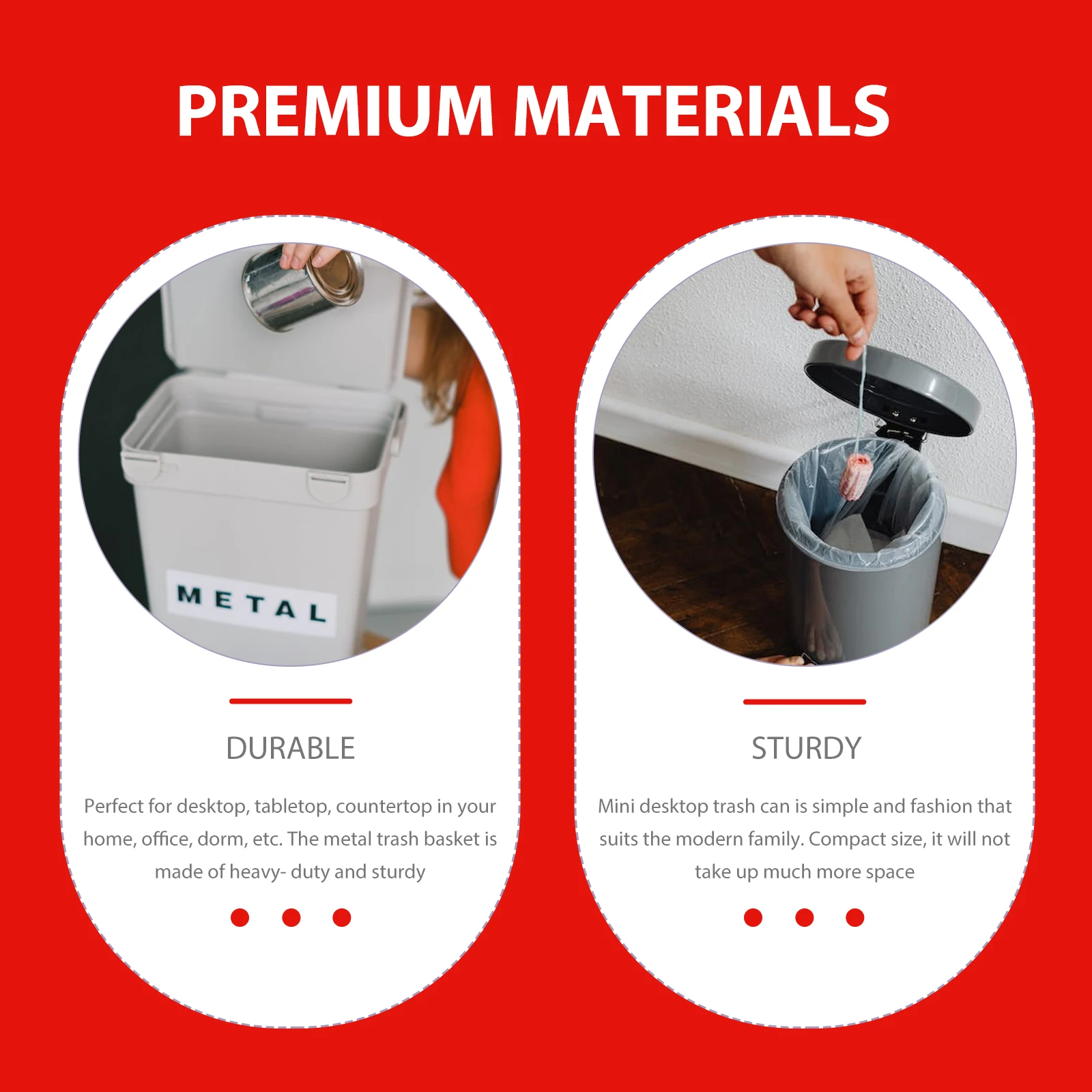 

2pcs Handled Storage Bucket Silver Desktop Trash Can Wastebasket Small Metal Garbage Bin Countertop Container Galvanized