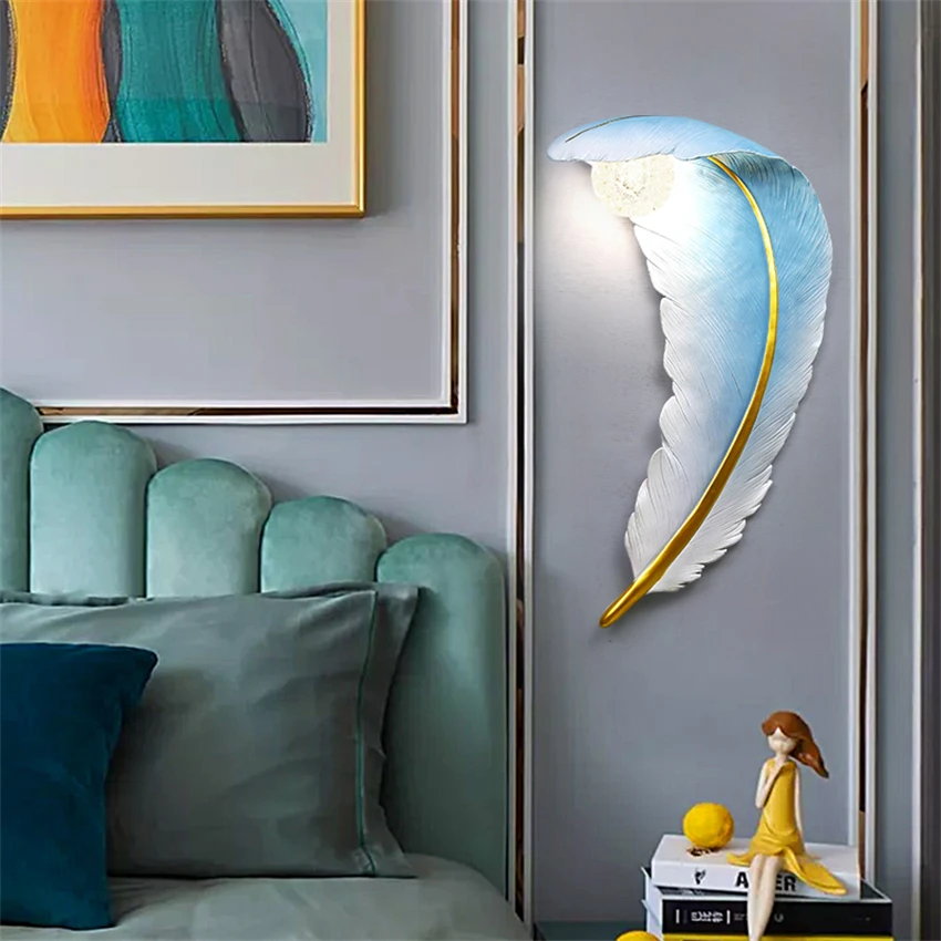 Feather crystal ball wall lamps bedroom bedside lamp living room staircase aisle children's room resin decorative sconces lights
