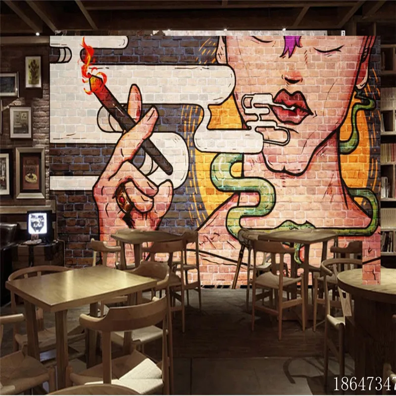 

Retro Nostalgic Graffiti Brick Wall Background Abstract Wall Paper 3D Smoking Beauty Girl Bar KTV Club Decor Mural Wallpaper 3D