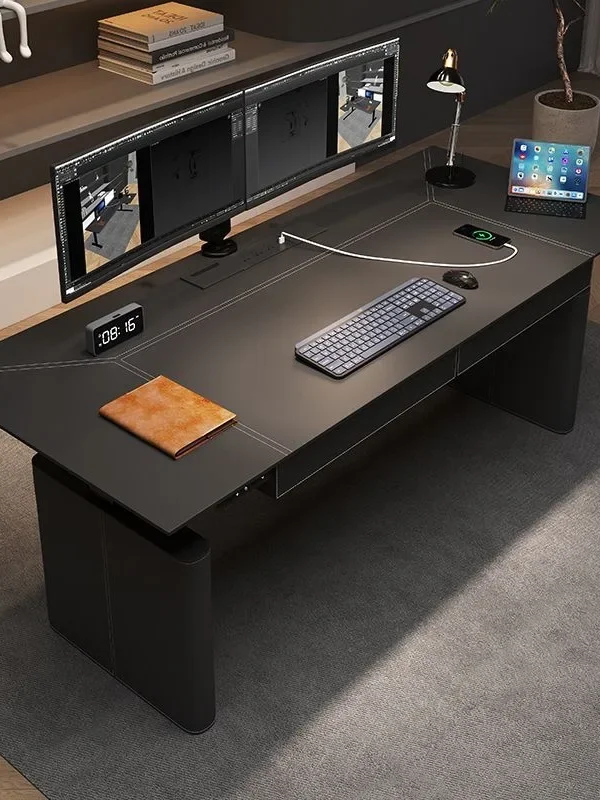 Intelligent electric lifting table computer table saddle leather desk double desk e-sports table study