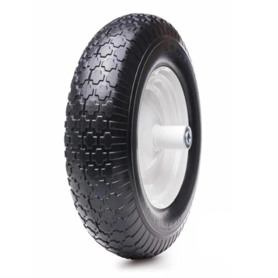 

16" Flat Free Solid Tire and Wheel 4.80/4.00-8 PU Airless Tires with 5/8" Ball Bearings 6" Centered Hub for Hand Truck/Utility