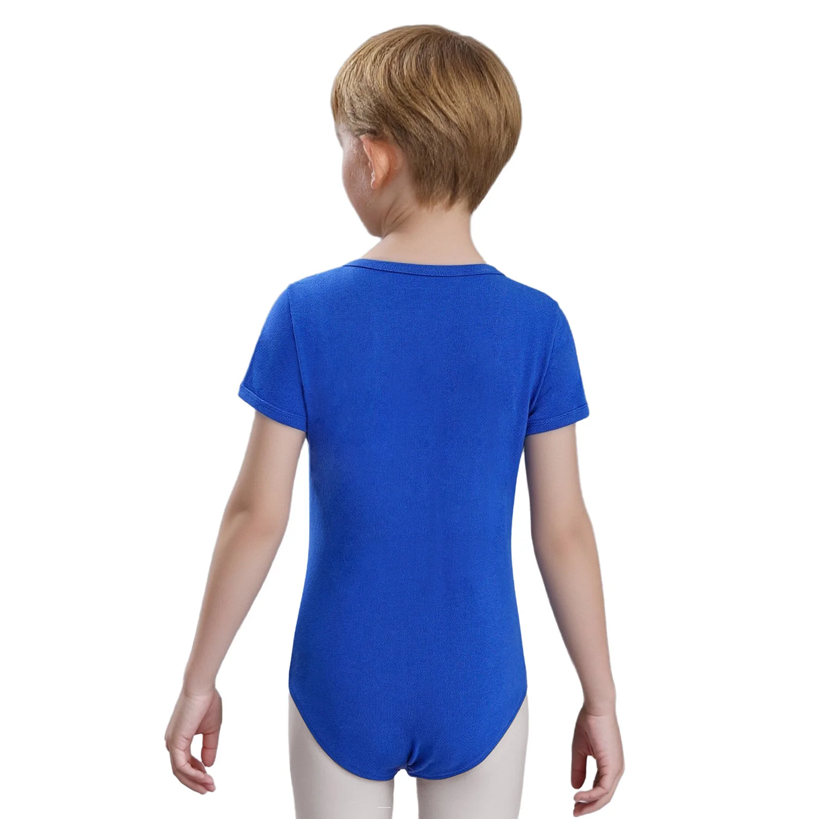 Kids Boys Special Needs Adaptive Clothing Casual Round Neck Short Sleeve Press Buttons Open Crotch Solid Color Leotard Bodysuit
