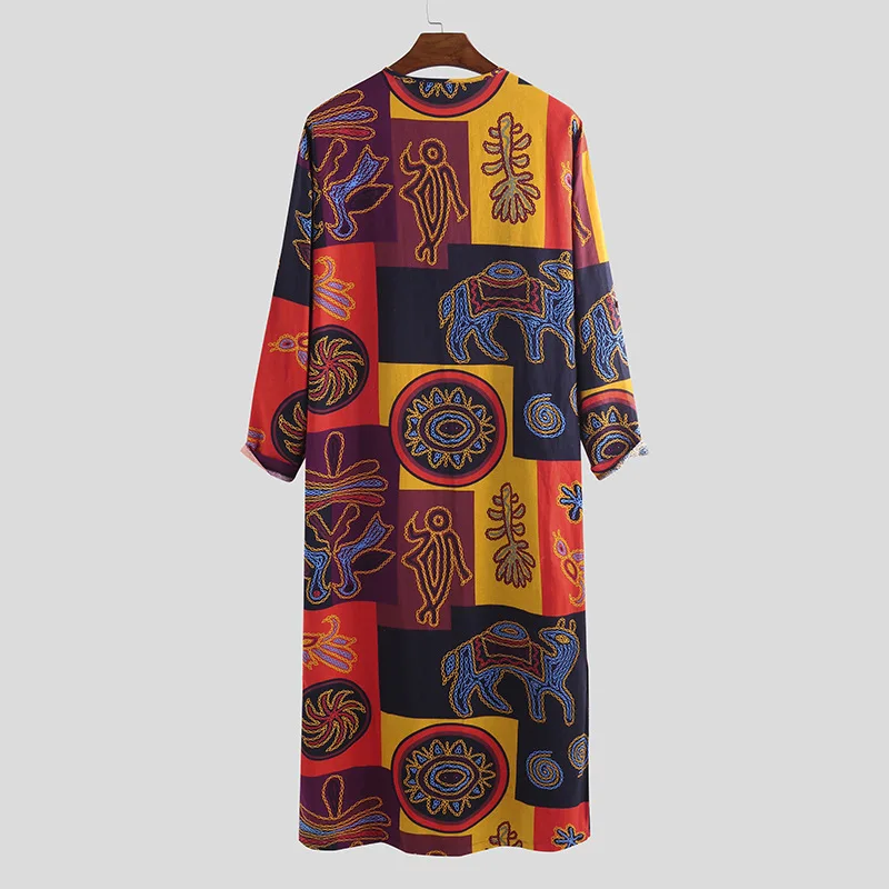 Moda musulmana Jubba Thobe Abbigliamento etnico mediorientale Abito lungo da uomo Abito lungo stampato Abito arabo