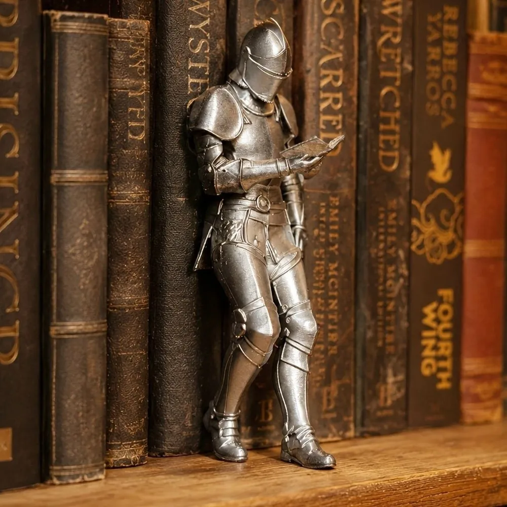 3D Printing Medieval Knight Statue 5.91in Silver Knight Bookshelf Decor Armored Design Gothic Library Figurine For Book Lovers