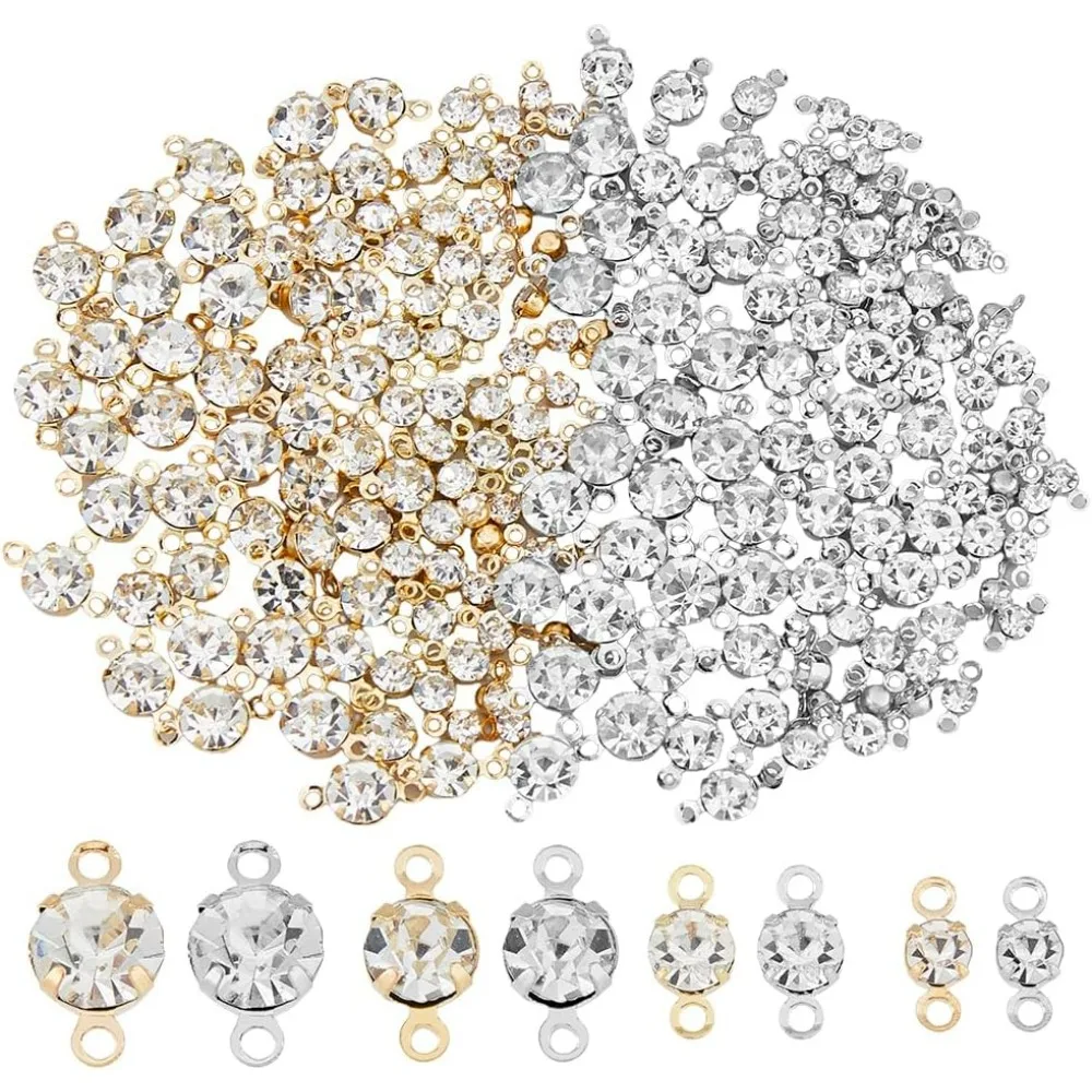 192Pcs 8 Style Rhinestone Connectors Cubic Zirconia Bracelet Necklace Connector Pendant Crystal Diamond Round Charming