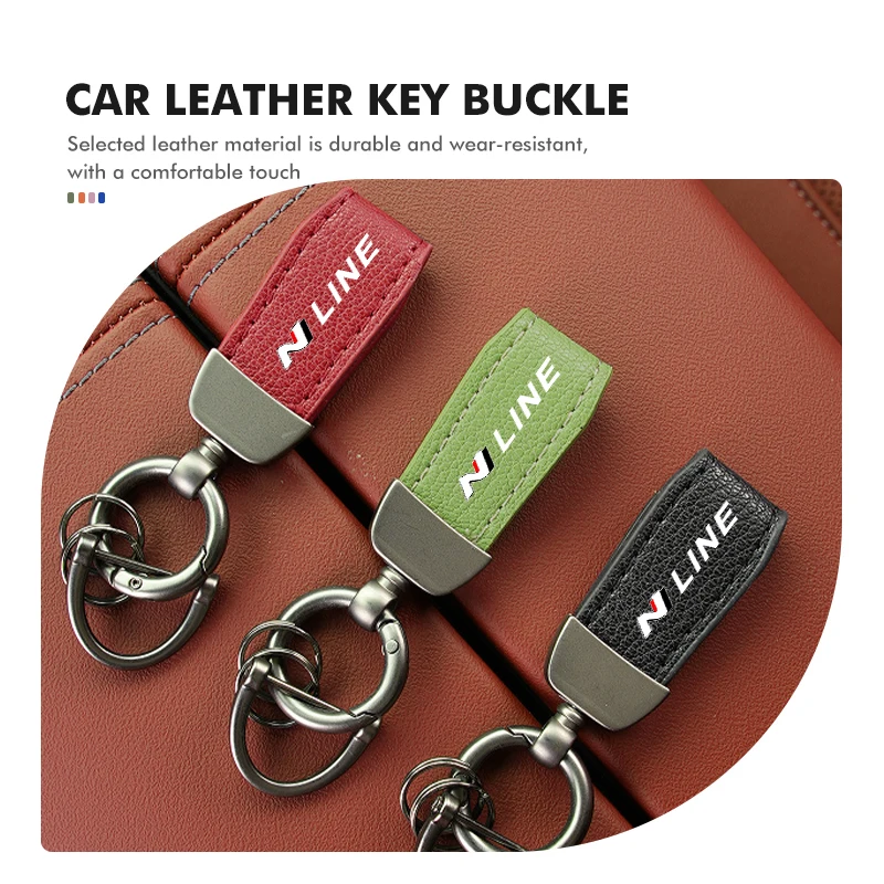 Car Key Chain Leather Multiple Colors Keychain Auto Logo For Hyundai N LINE i30 i20 Sonata Accent Tucson Elantra Azera