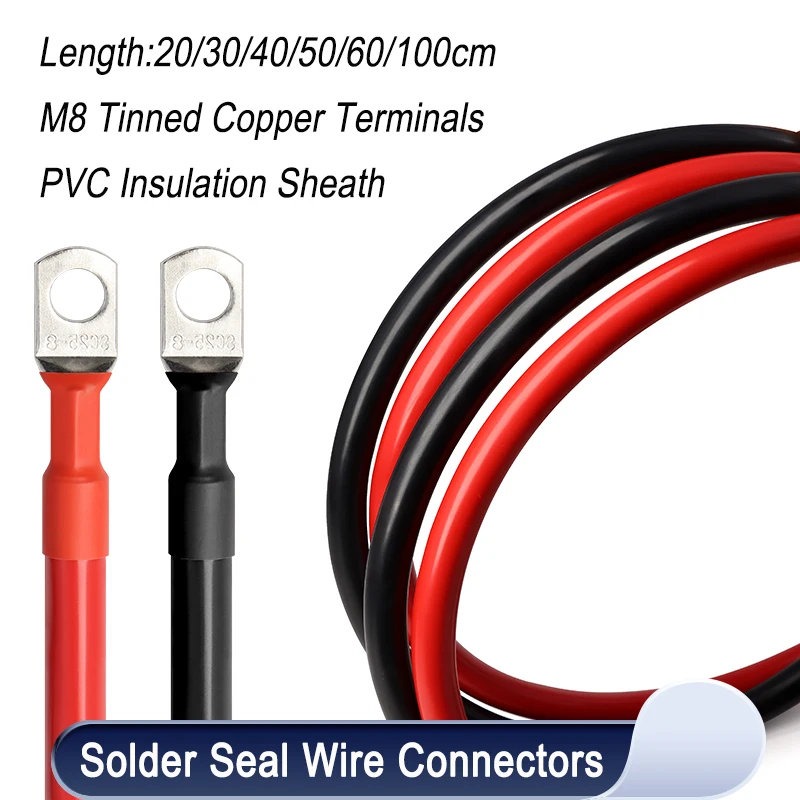 4/6/8AWG Battery Inverter Cable Set With M8 Lug Length 20~100cm RV Coppe PVC Insulated For Solar System UPS Car Connection Wire
