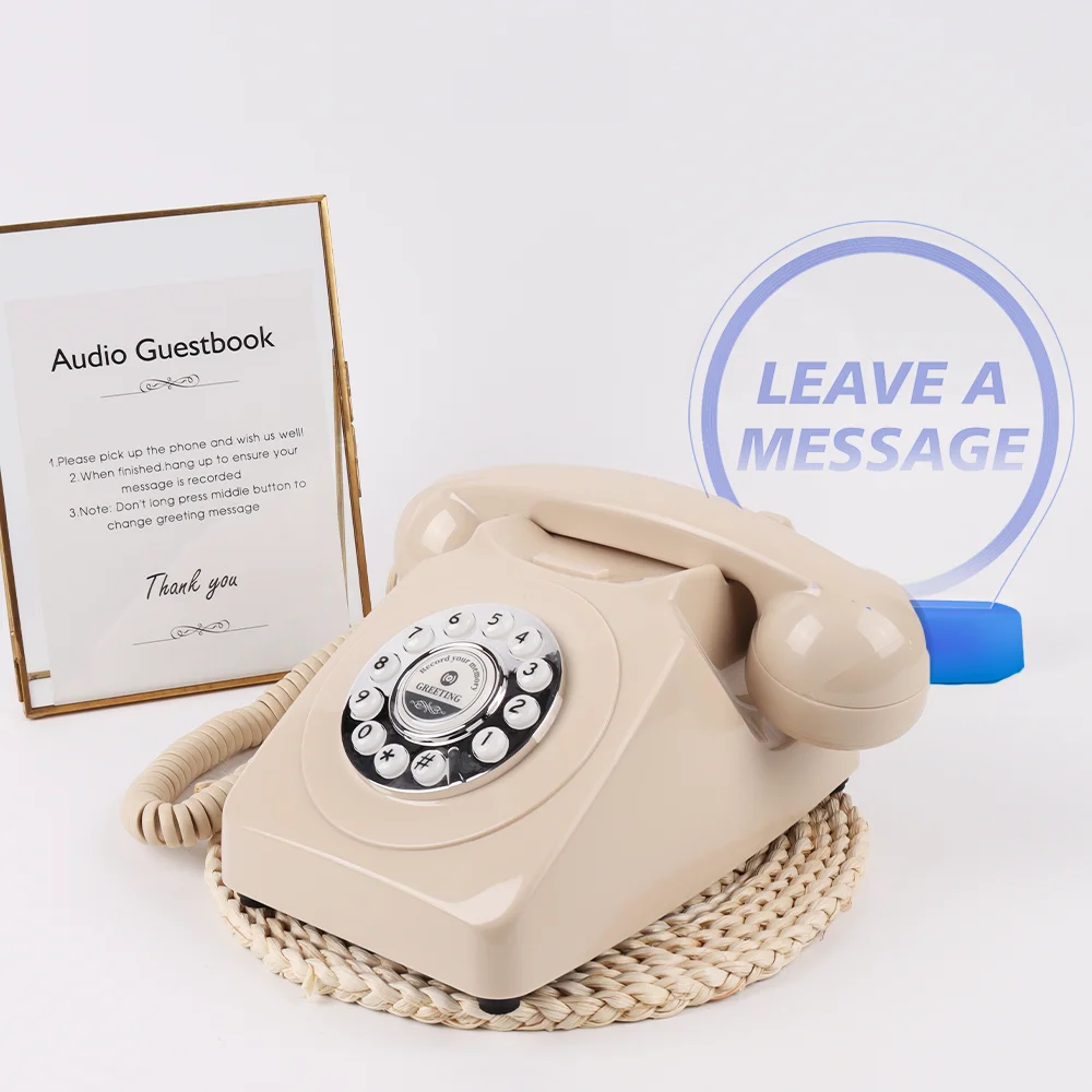 Audio Guest Book Wedding Phone beige Recorder Telephone Audio Guestbook Antique Telephones with Recording Function Retro Phone