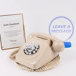 Livre d'or audio pour mariage, téléphone enregistreur beige, téléphones antiques avec fonction statique, téléphone rétro