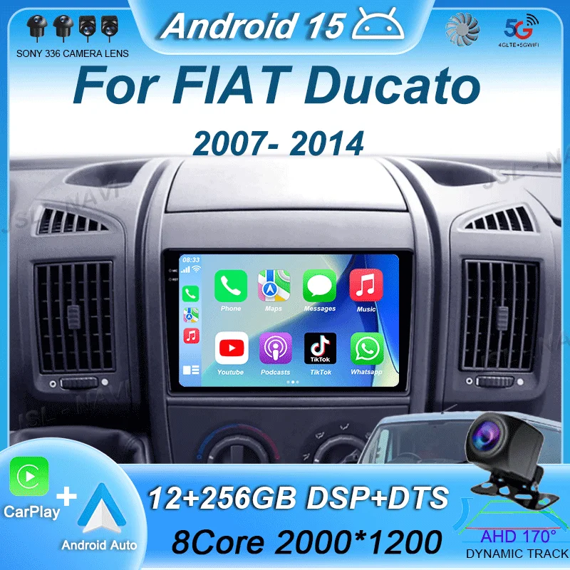 Car Radio Carplay Android 15 For Fiat Ducato 2007-2015 Citroen Jumper Peugeot Boxer 2011-2015 2 din Autoradio Multimedia GPS DSP