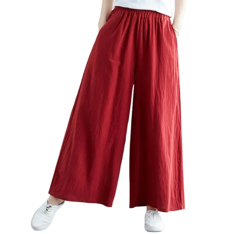 Nowe wiosenne damskie spodnie z bawełny i lnu 2026 Jesienne spodnie codzienne z szerokimi nogawkami Plus size spodnie czarne białe czerwone khaki 5XL 6XL pantalon