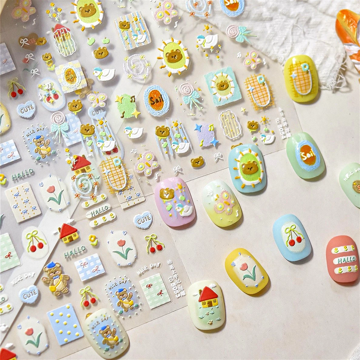 

Bear Star Bowknot Duck Cherry House Mini Flower Butterfly Line Bow Tie Apple Gird Cute Chic Nail Art Stickers Manicure Decals