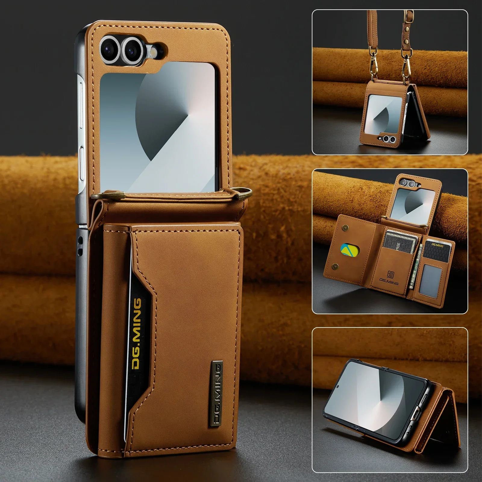 

Crossbody Leather Cover Wallet Phone Case For Samsung Galaxy Z Flip 6 5 4 3 Flip5 5G Cards Slot Purse Triple Fold Bag Shell