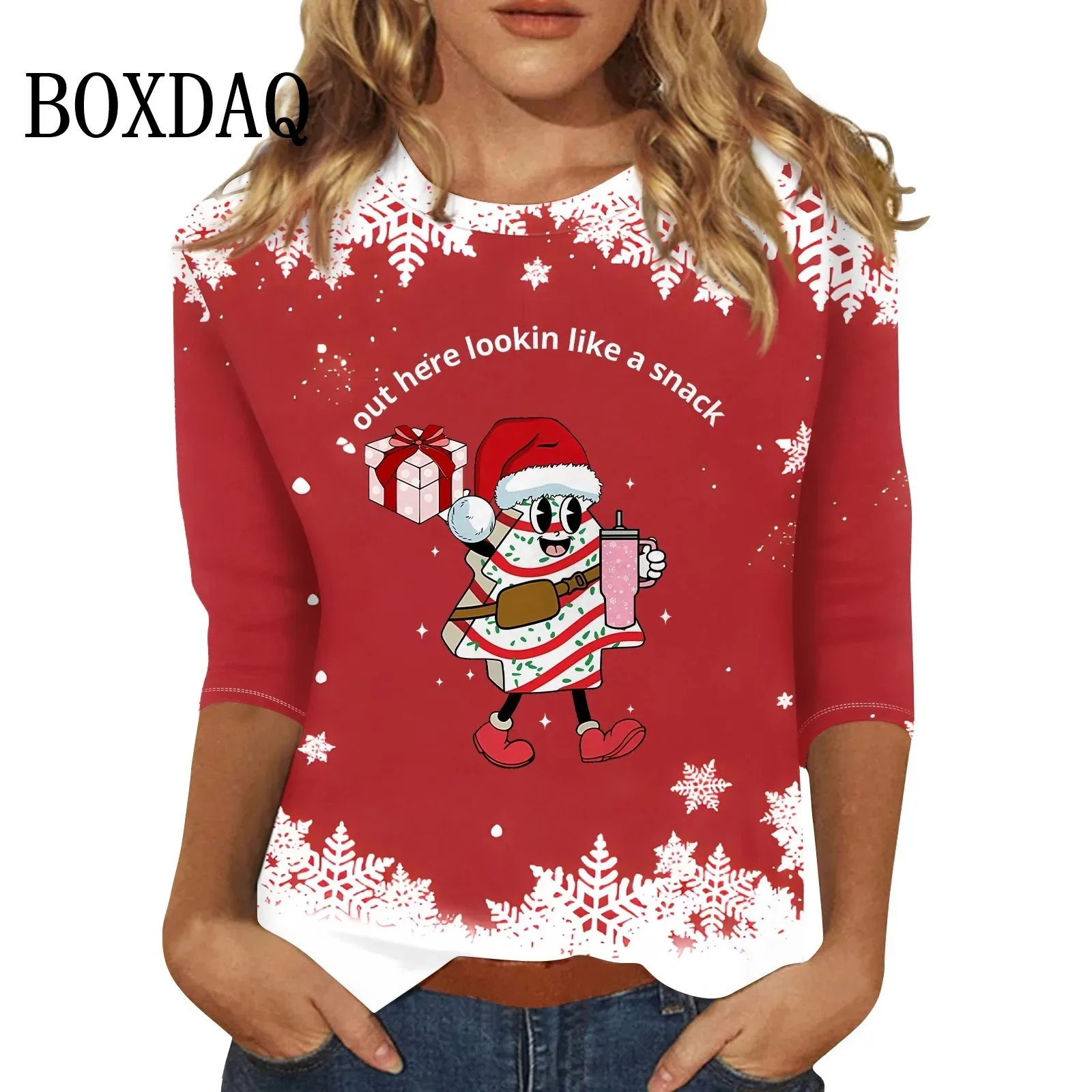 

Y2k Рождественская женская футболка с милым принтом снеговика, зимняя повседневная одежда с длинными рукавами, топы 2024, женская футболка с круглым вырезом, Ropa Mujer