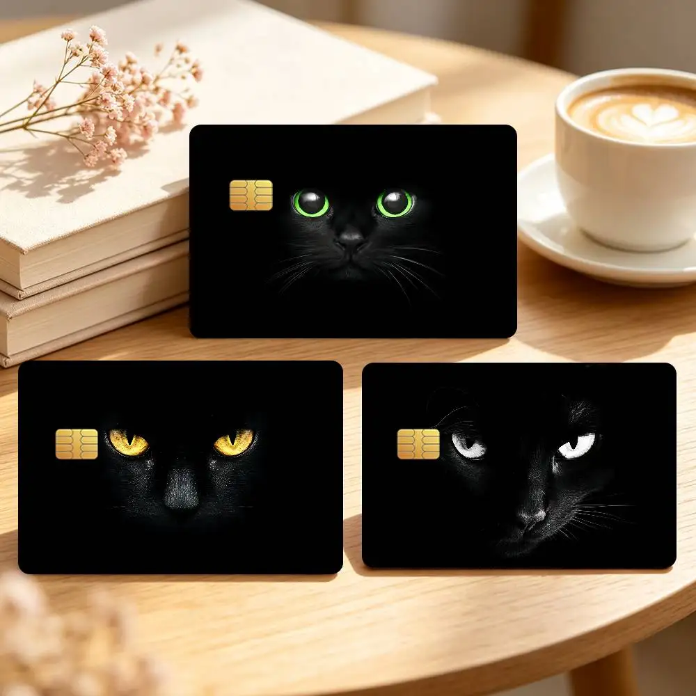 Black Cat Eyes Credit Card Skin Stickers For Bank Bus Metro Cards Waterproof Anti-Scratch Gift 4PCS