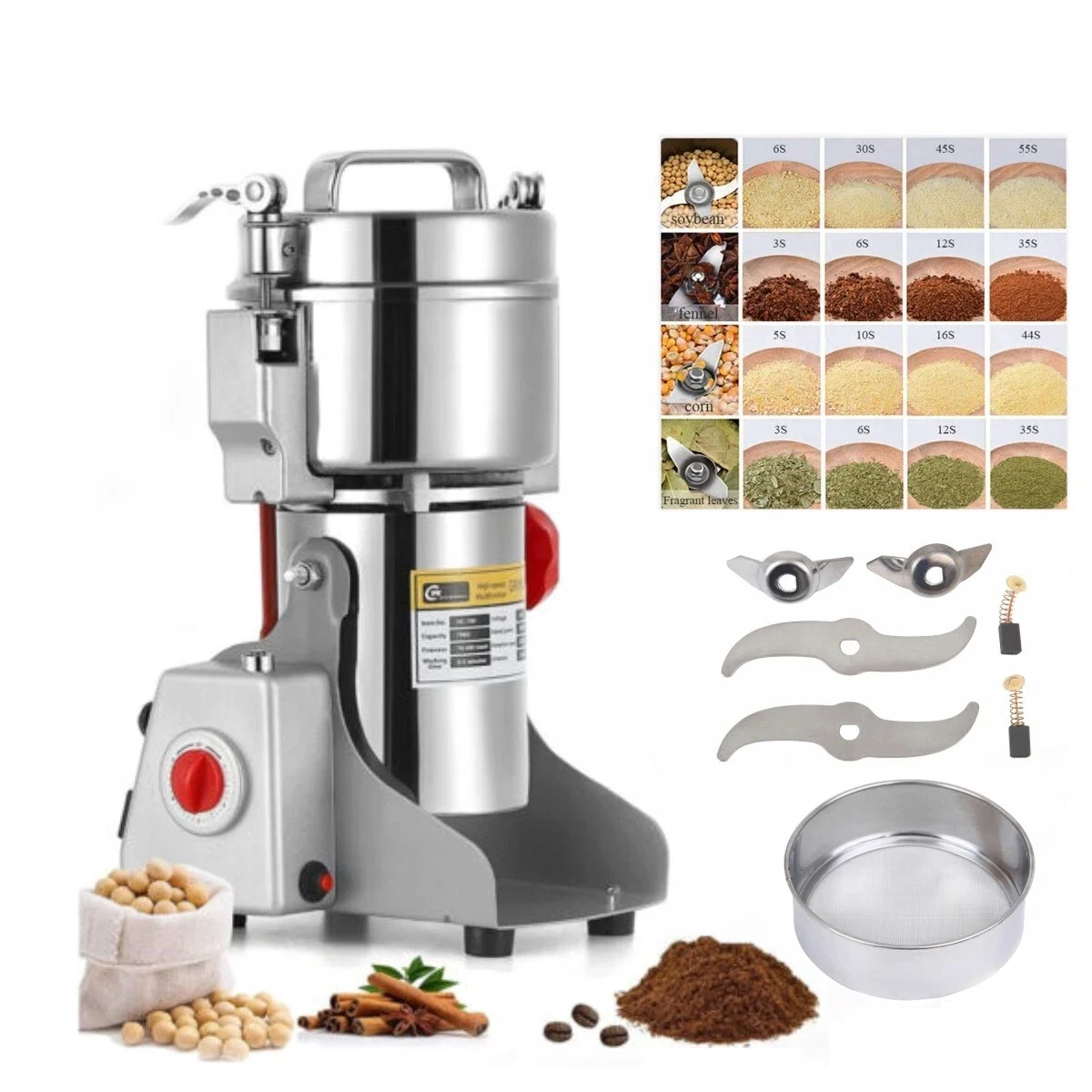 Broyeur électrique de grains, moulin à épices à grande vitesse, Machine commerciale de poudre pour céréales sèches, épices, café, herbes