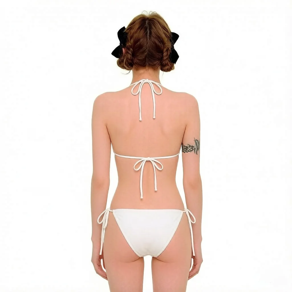 2026 Neues Sommer-Bikini-Set mit süßem und frischem Katzenmuster, Hot-Girl-Set, Nischen-Top mit Hängenähten und Triangel-Schnitt, gebundener String, Strandurlaub-Ins – Detail 5