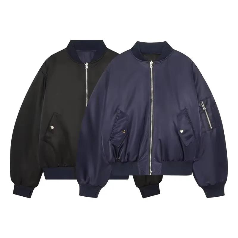 Guobioziy Women Reversible Bomber Jacket  Fall Winter Minimalist Retro Loose Baseball Short Coat Casual Fashion
