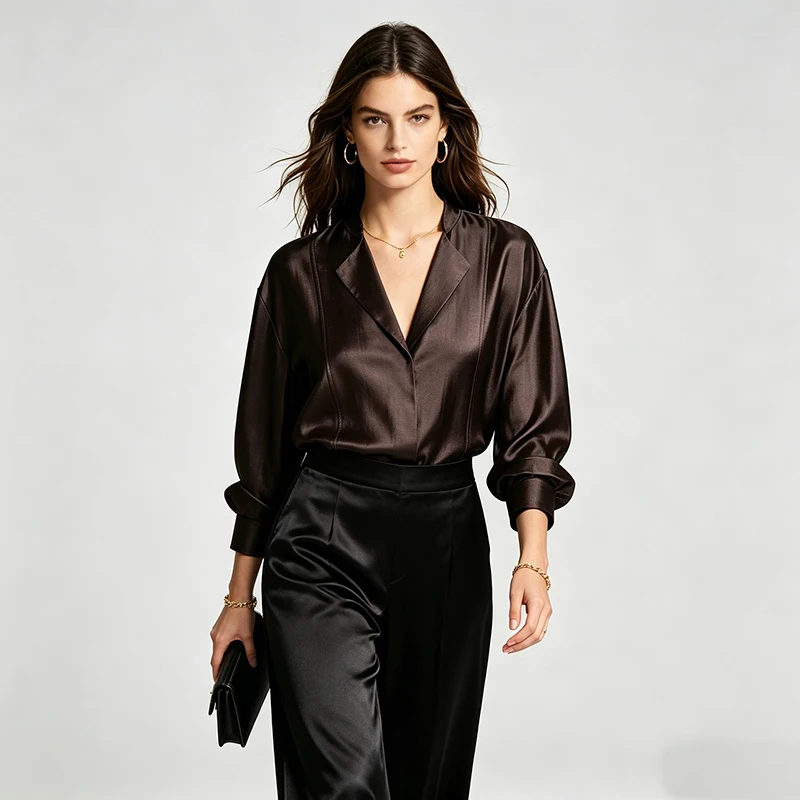 

2026 New Spring Summer Women's Long Sleeve V Neck Shirt Single Breasted Asymmetrical Hem Drape Blouse Casual Loose Tunic Tops