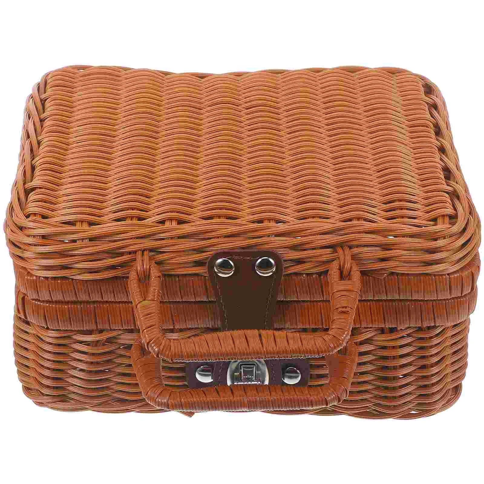 

Luggage with Storage Imitation Rattan Box Hamper Woven Suitcase Cases Suitcases